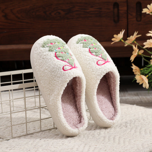 Fashion Bowknot Christmas Tree Cotton Slippers